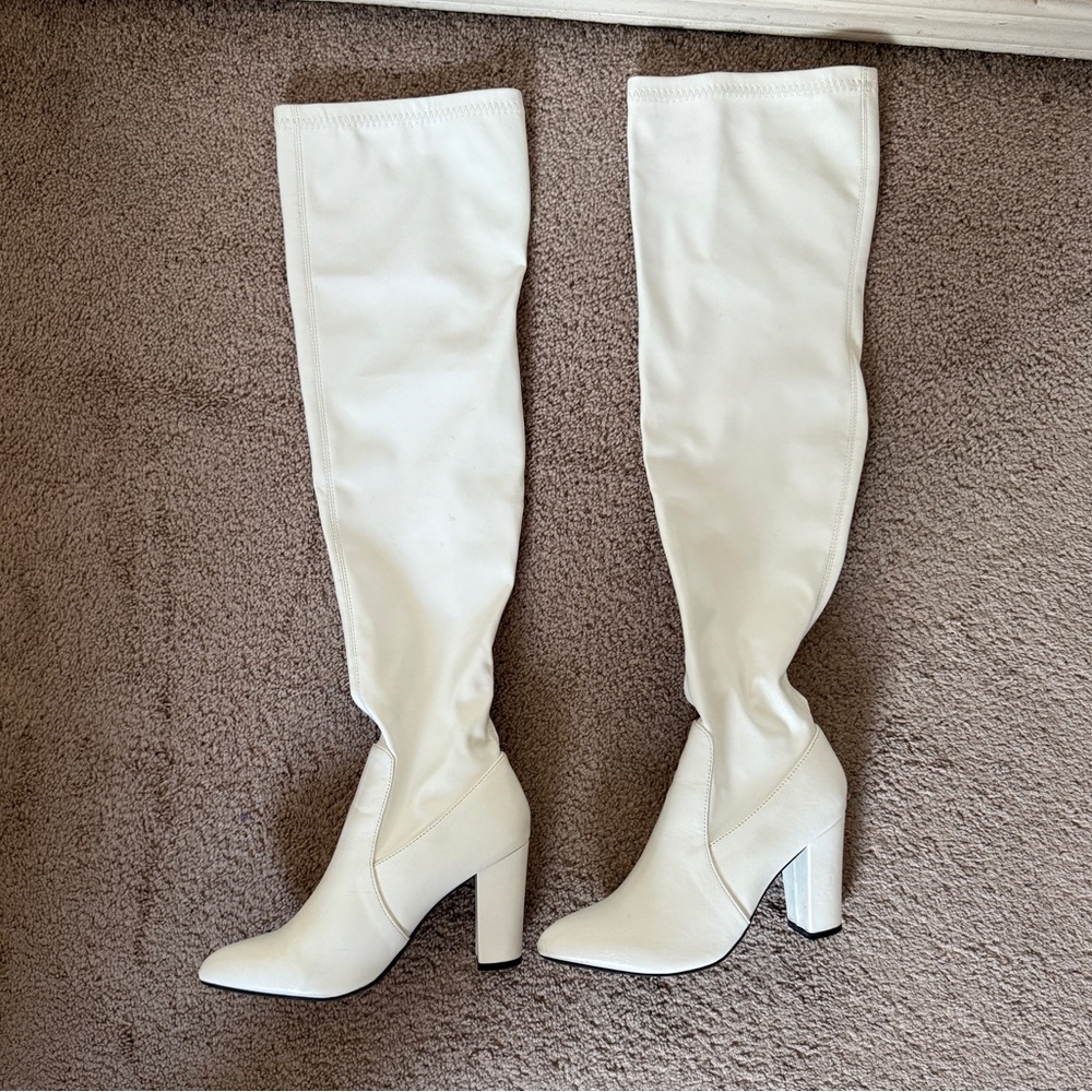 Over the knee white boots high heel